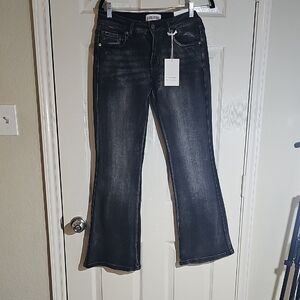 New Disclosure Juniors Black Bootcut Low Rise Stretch Distressed Jeans Size 7